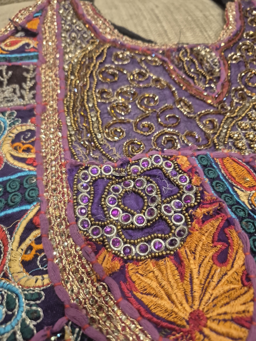 Bohemian Embroidered Purple Tassel Banjara  Shoulder Bag - Picture 10 of 16